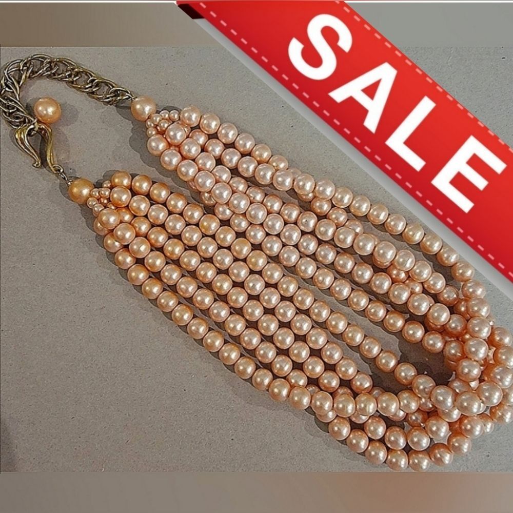 #Vintage Womens Multi Strand Cream Ivory Faux #Pearl Choker Necklace Hook Clasp